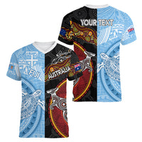 personalised-fiji-and-australia-women-v-neck-t-shirt-masi-patterns-mix-aboriginal-art