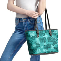 Vintage Hawaii Leather Tote Bag Hibiscus Mix Hawaiian Quilt Patches - Teal LT7 - Polynesian Pride