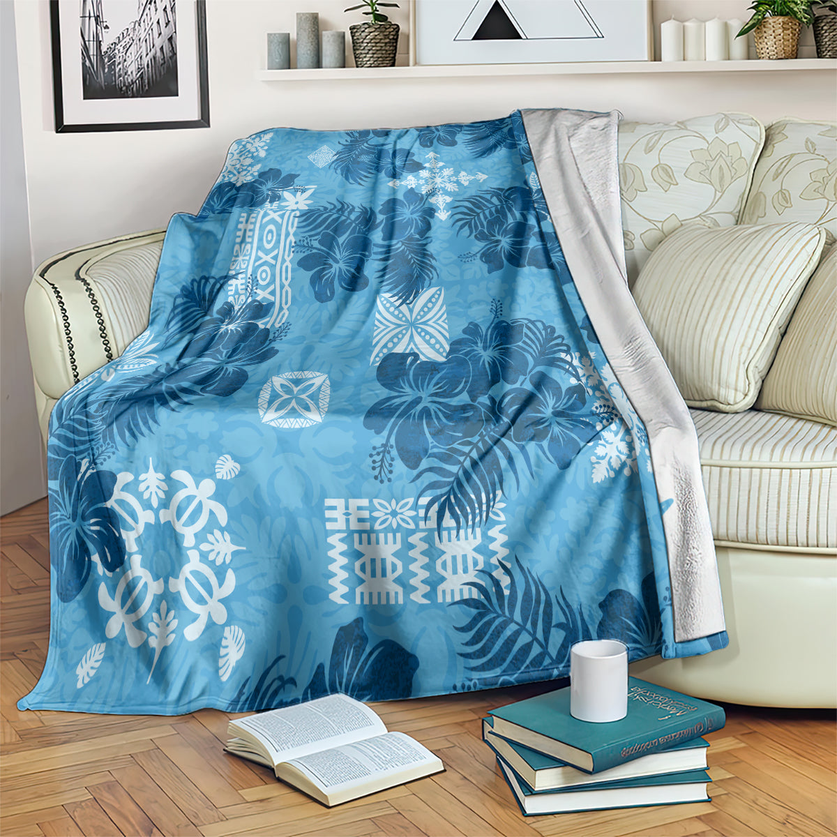 Hawaii Tapa Blanket Hibiscus Mix Hawaiian Quilt Patches - Blue LT7 - Polynesian Pride