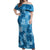 Hawaii Tapa Off Shoulder Maxi Dress Hibiscus Mix Hawaiian Quilt Patches - Blue LT7 Women Blue - Polynesian Pride