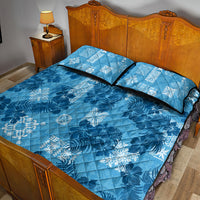 Hawaii Tapa Quilt Bed Set Hibiscus Mix Hawaiian Quilt Patches - Blue LT7 - Polynesian Pride