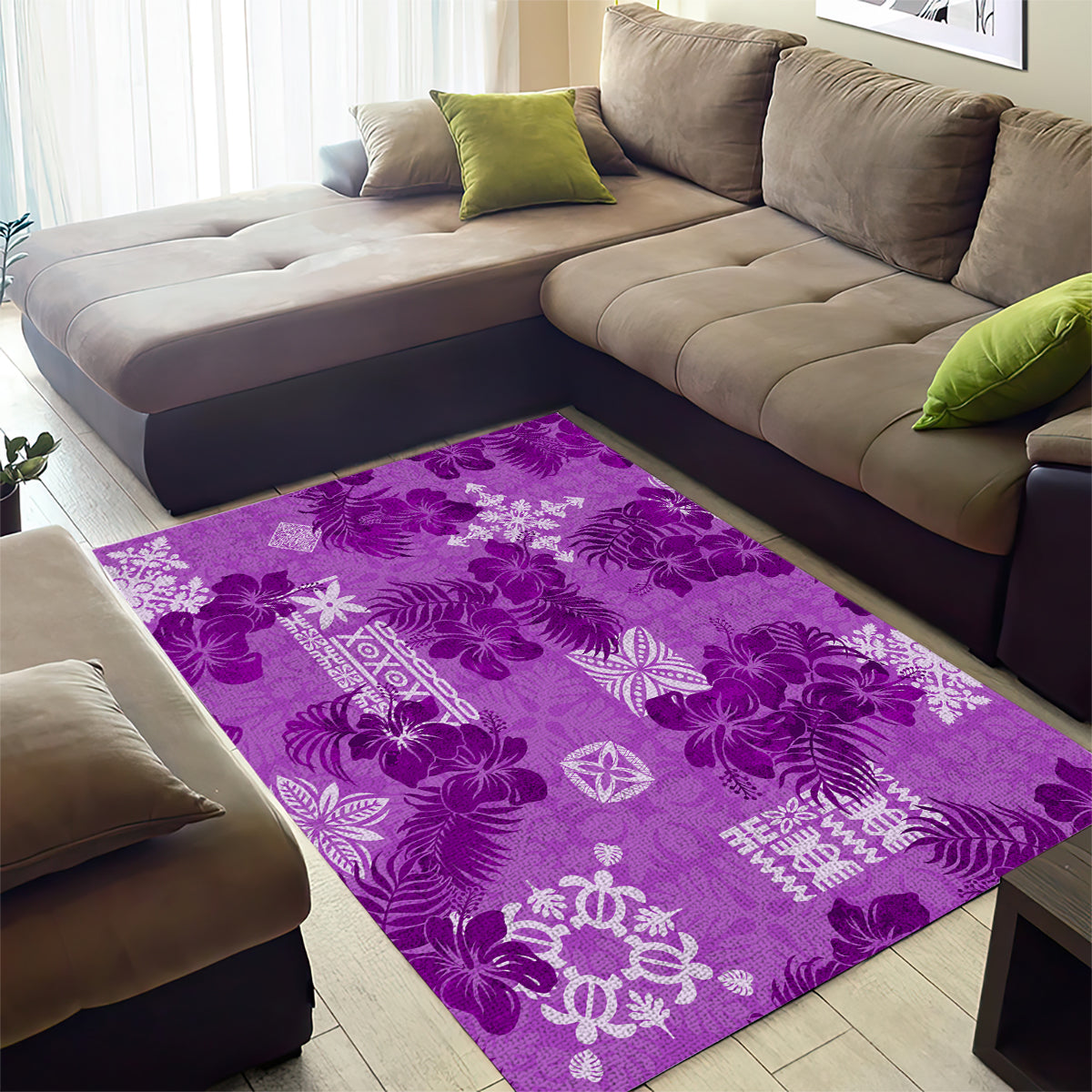 Hawaii Tapa Area Rug Hibiscus Mix Hawaiian Quilt Patches - Violet LT7 - Polynesian Pride