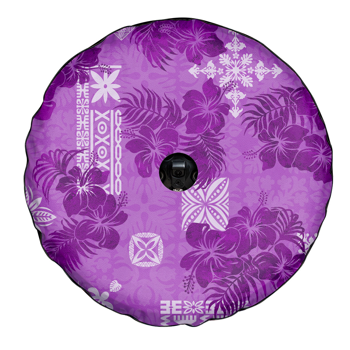 Hawaii Tapa Spare Tire Cover Hibiscus Mix Hawaiian Quilt Patches - Violet LT7 - Polynesian Pride