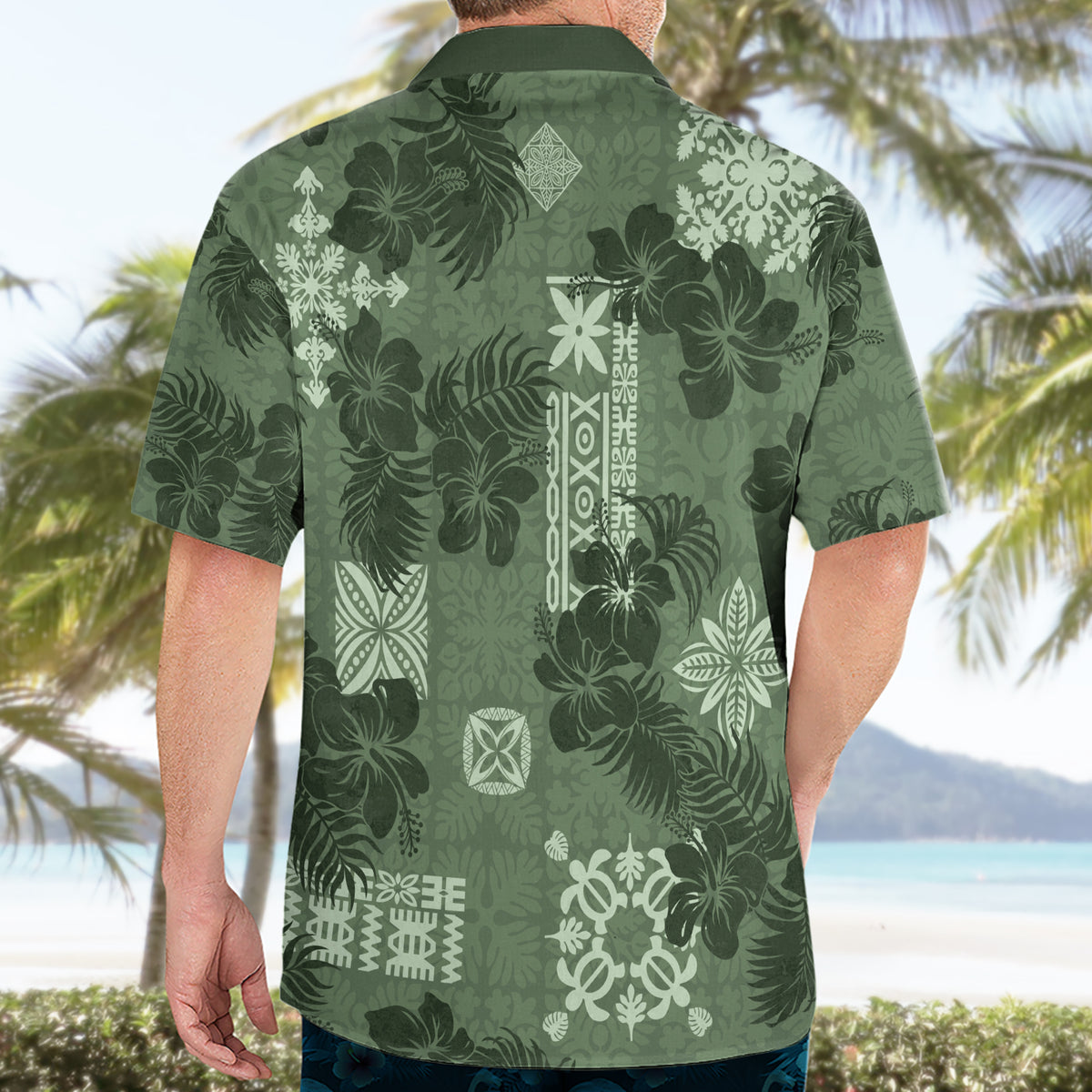 Hawaii Tapa Hawaiian Shirt Hibiscus Mix Hawaiian Quilt Patches - Sage Green LT7 - Polynesian Pride