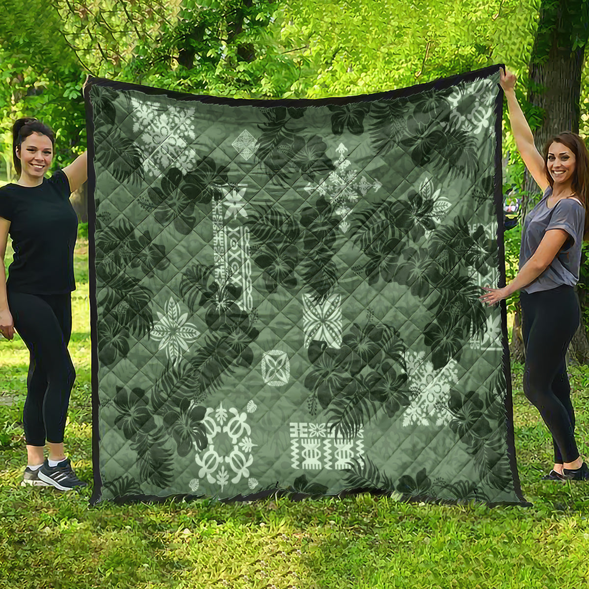 Hawaii Tapa Quilt Hibiscus Mix Hawaiian Quilt Patches - Sage Green LT7 - Polynesian Pride