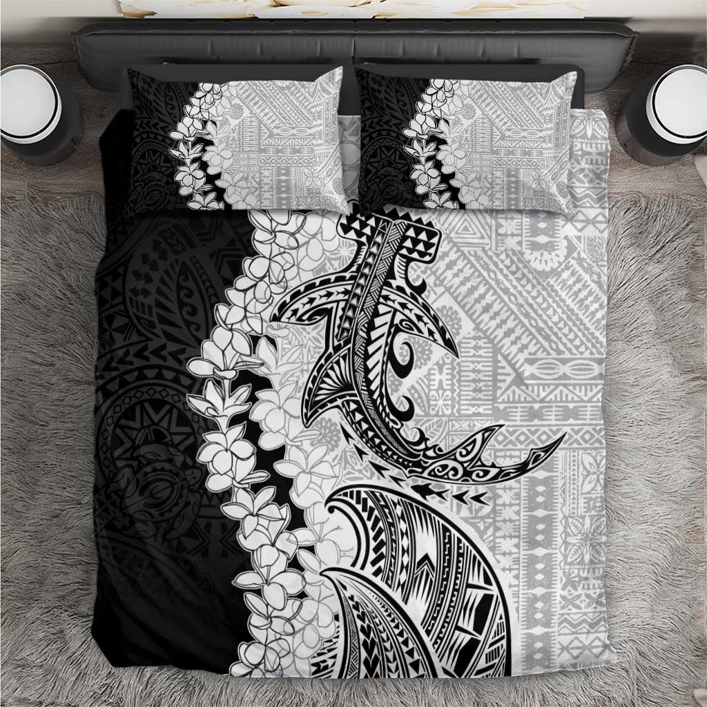 Polynesian Plumeria Lei Bedding Set with Hammerhead Shark LT7 Black - Polynesian Pride