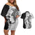 Polynesian Plumeria Lei Couples Matching Off Shoulder Short Dress and Hawaiian Shirt with Hammerhead Shark