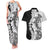Polynesian Plumeria Lei Couples Matching Tank Maxi Dress and Hawaiian Shirt with Hammerhead Shark