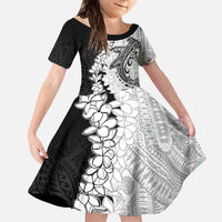 Polynesian Plumeria Lei Family Matching Tank Maxi Dress and Hawaiian Shirt with Hammerhead Shark LT7 Daughter's Dress Black - Polynesian Pride