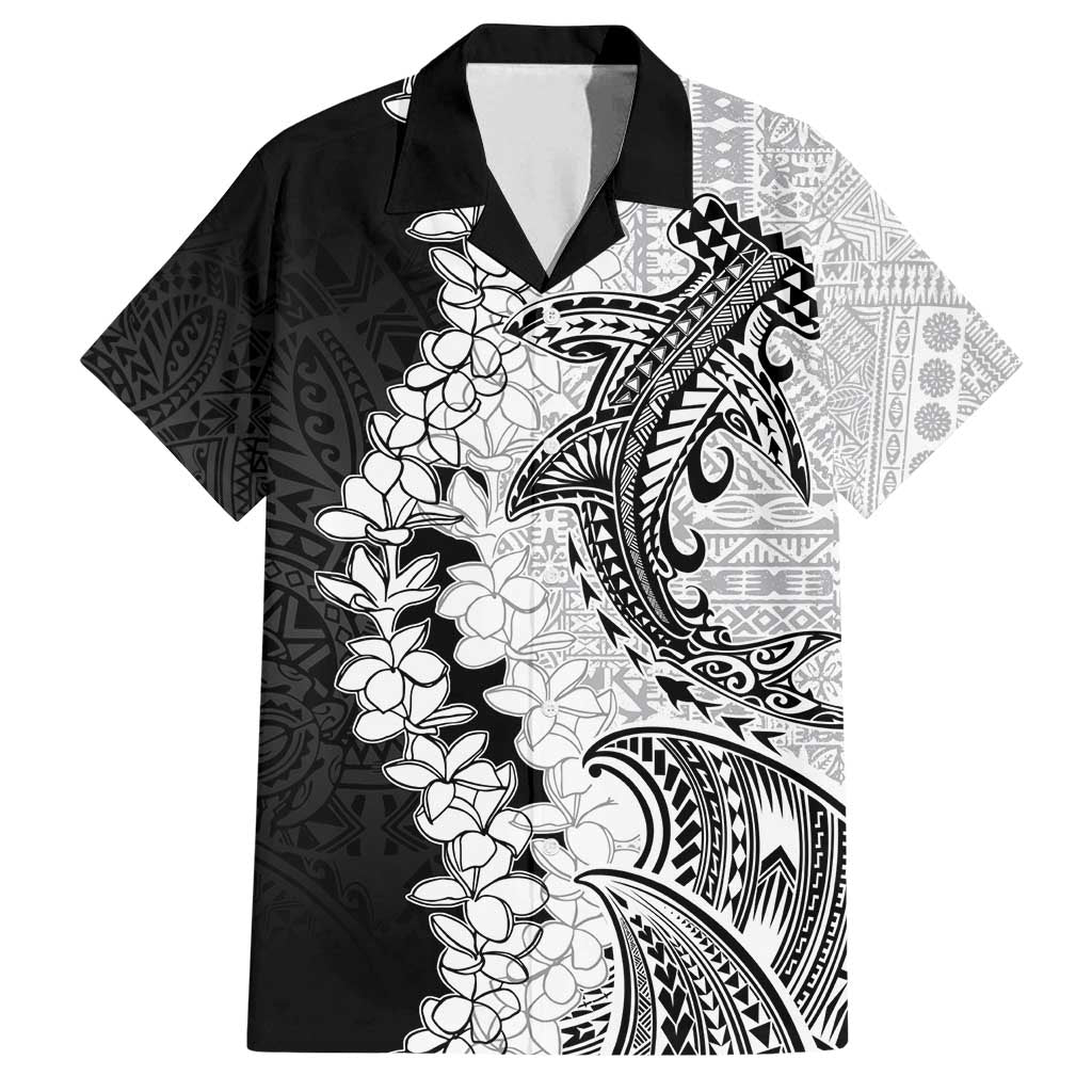 Polynesian Plumeria Lei Family Matching Tank Maxi Dress and Hawaiian Shirt with Hammerhead Shark LT7 Dad's Shirt - Short Sleeve Black - Polynesian Pride