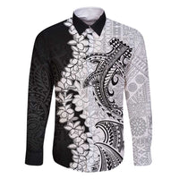 Polynesian Plumeria Lei Family Matching Tank Maxi Dress and Hawaiian Shirt with Hammerhead Shark LT7 Dad's Shirt - Long Sleeve Black - Polynesian Pride