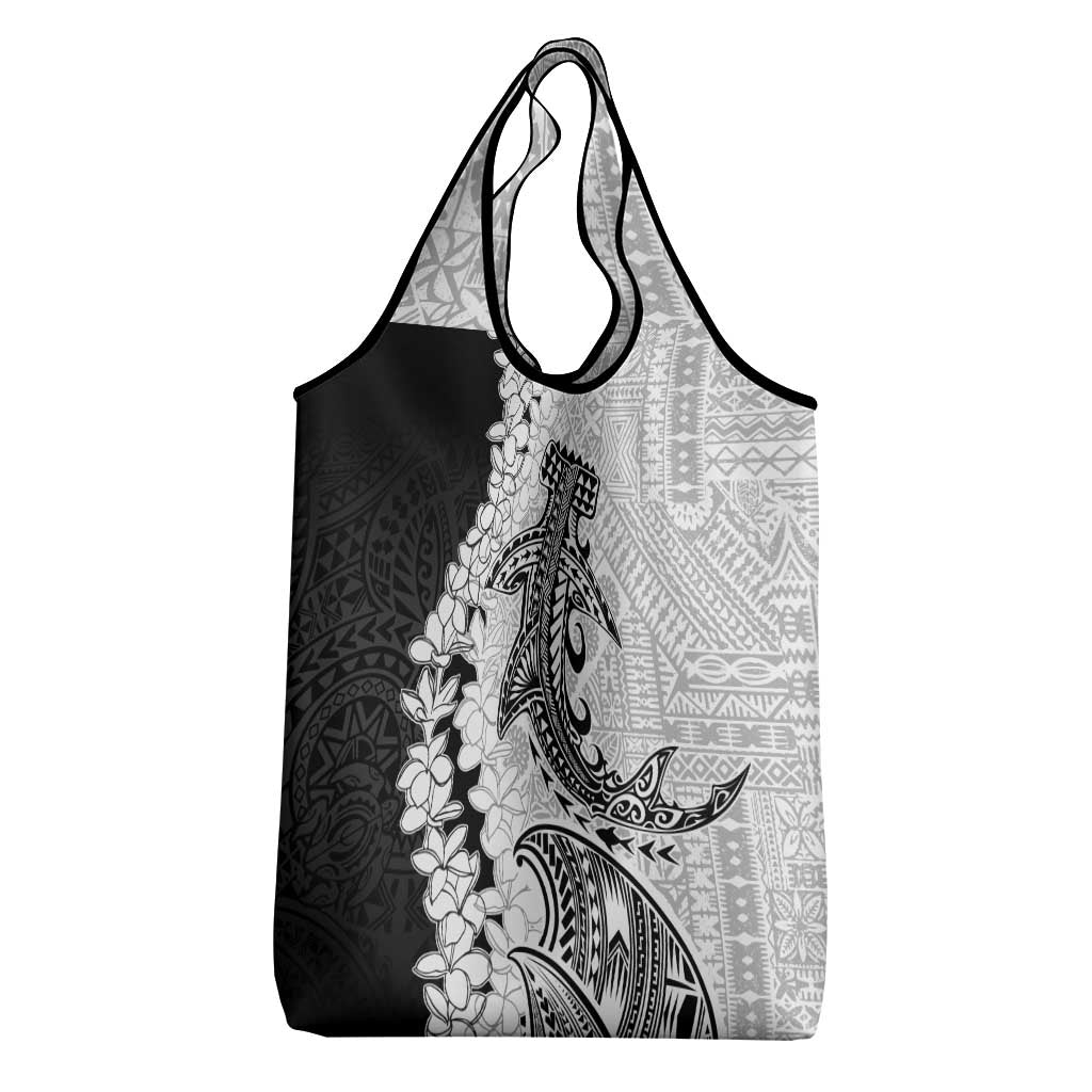 Polynesian Plumeria Lei Grocery Bag with Hammerhead Shark