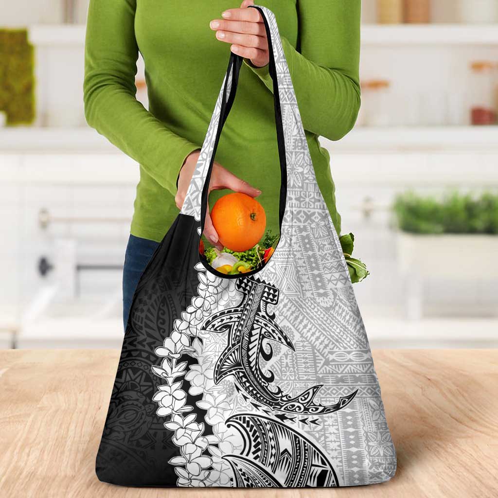 Polynesian Plumeria Lei Grocery Bag with Hammerhead Shark