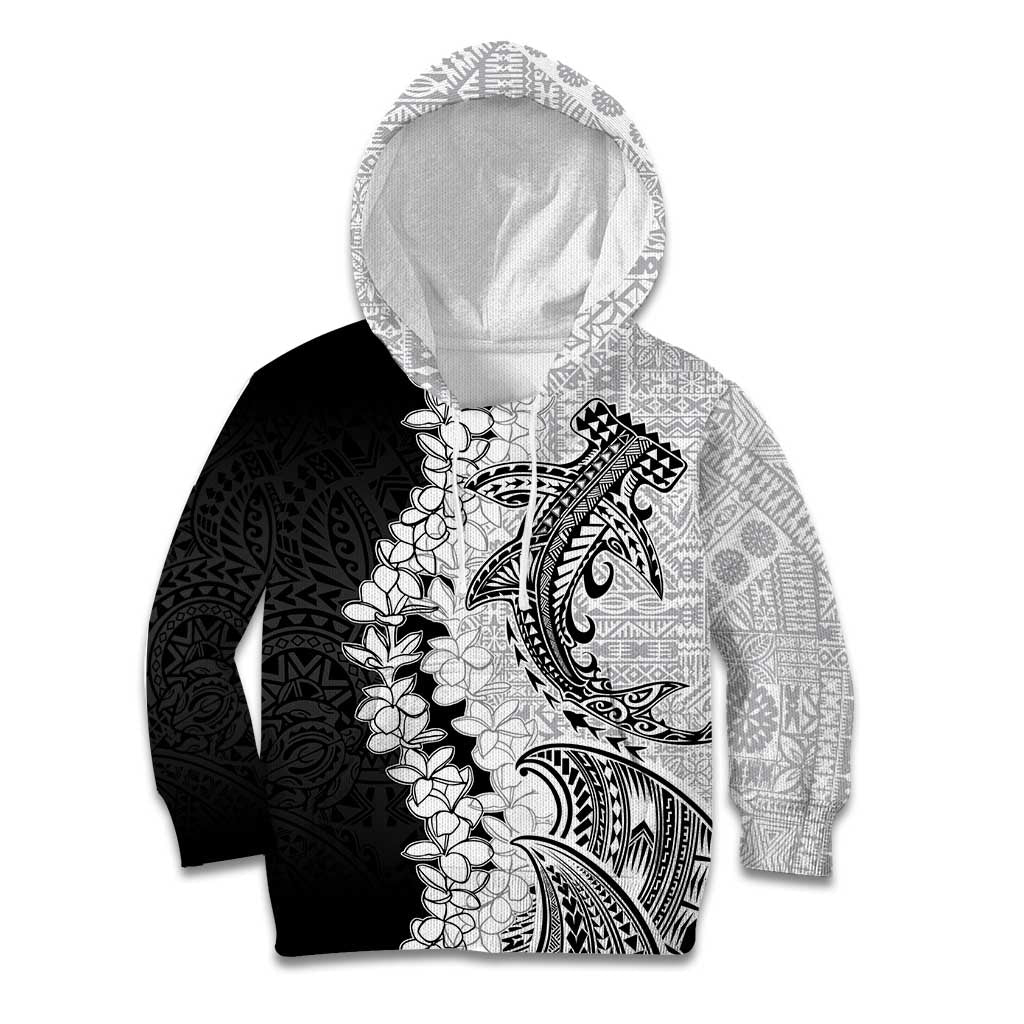 Polynesian Plumeria Lei Kid Hoodie with Hammerhead Shark LT7 Hoodie Black - Polynesian Pride