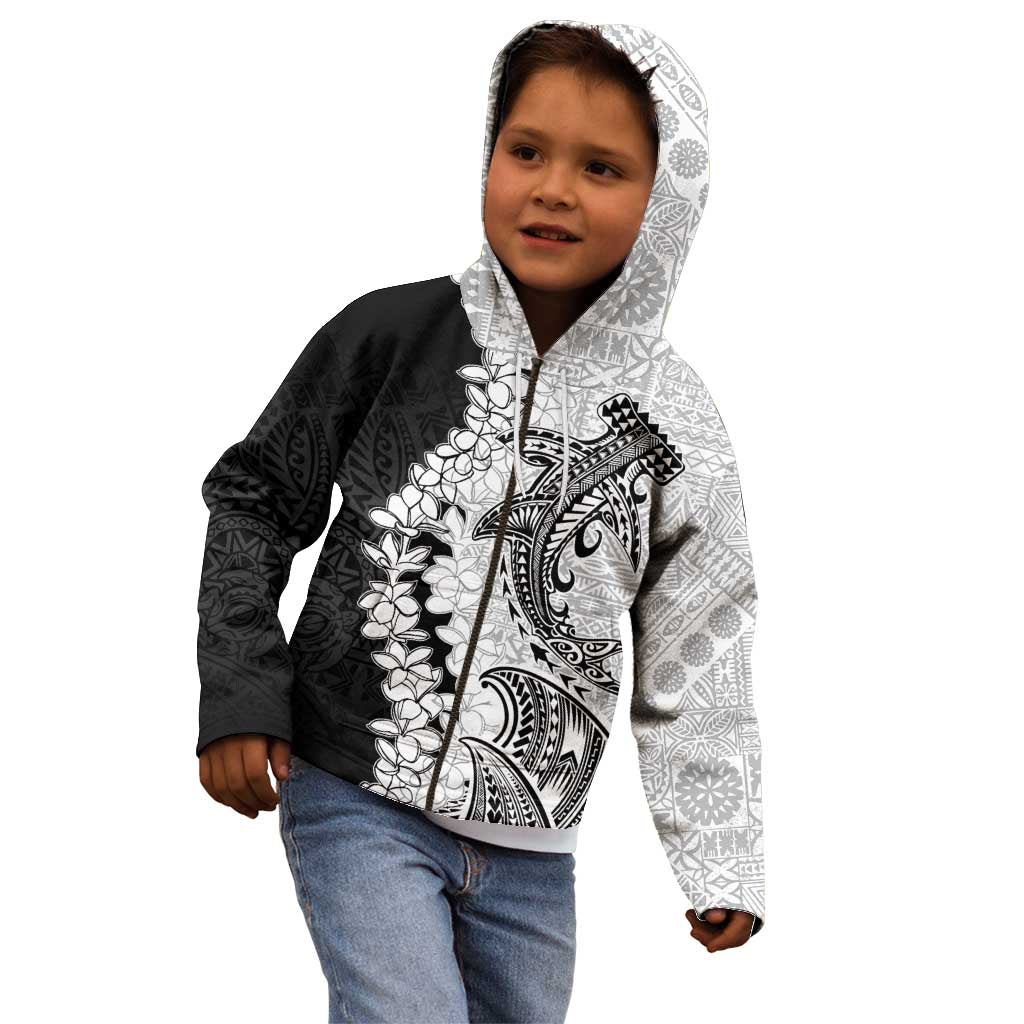 Polynesian Plumeria Lei Kid Hoodie with Hammerhead Shark