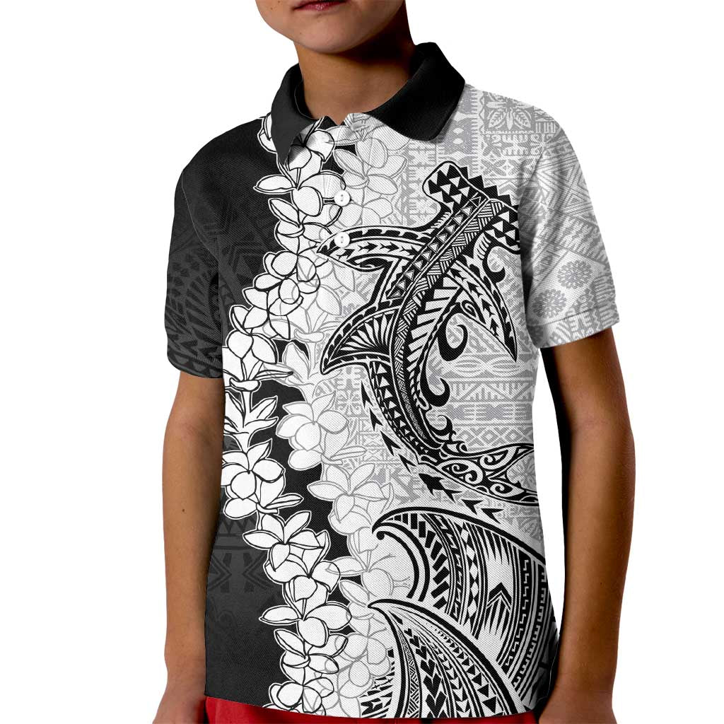 Polynesian Plumeria Lei Kid Polo Shirt with Hammerhead Shark LT7 Kid Black - Polynesian Pride