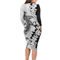 Polynesian Plumeria Lei Long Sleeve Bodycon Dress with Hammerhead Shark