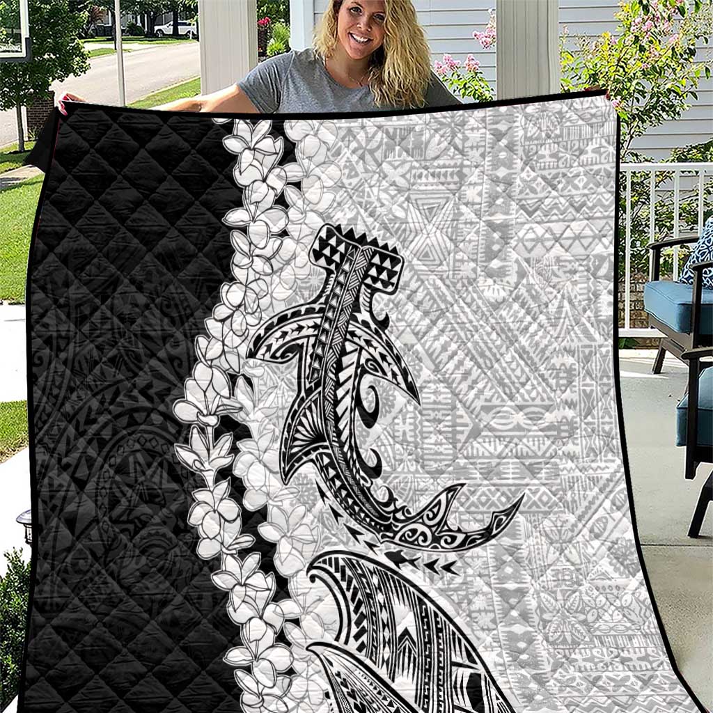 Polynesian Plumeria Lei Quilt with Hammerhead Shark LT7 Black - Polynesian Pride
