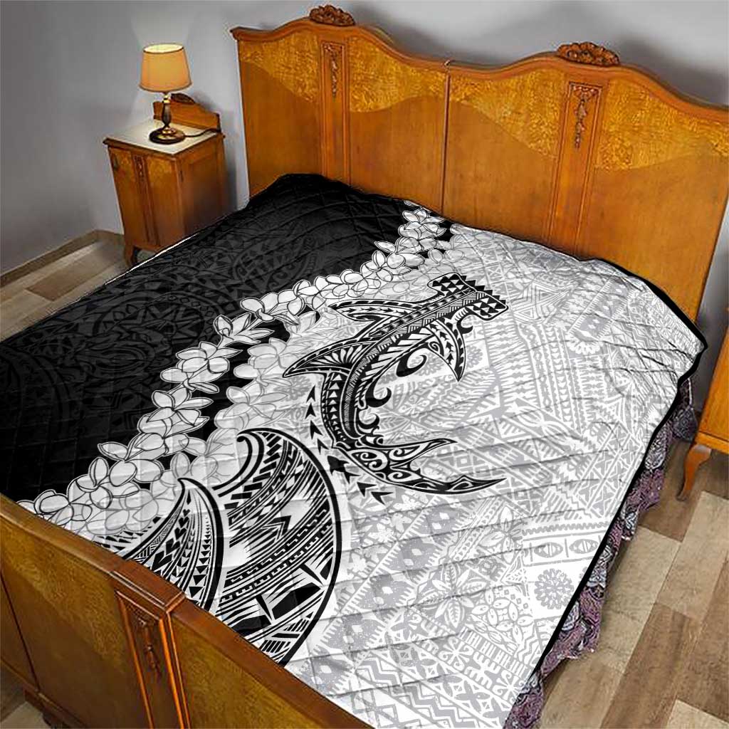 Polynesian Plumeria Lei Quilt with Hammerhead Shark