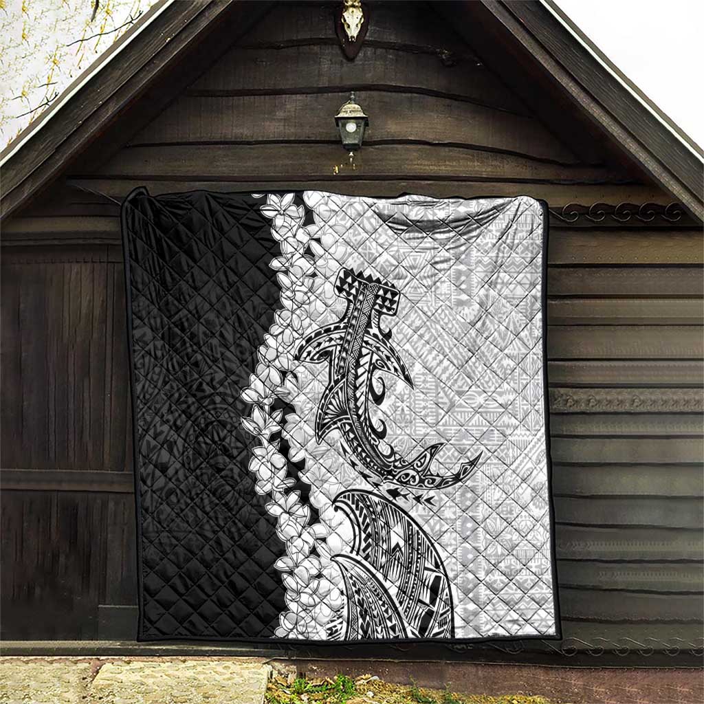Polynesian Plumeria Lei Quilt with Hammerhead Shark