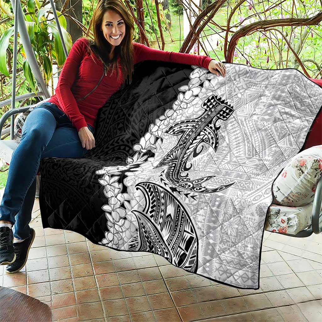 Polynesian Plumeria Lei Quilt with Hammerhead Shark