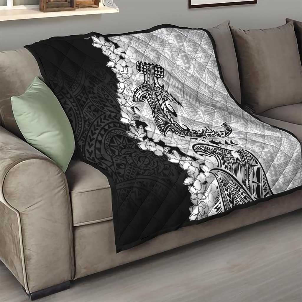 Polynesian Plumeria Lei Quilt with Hammerhead Shark