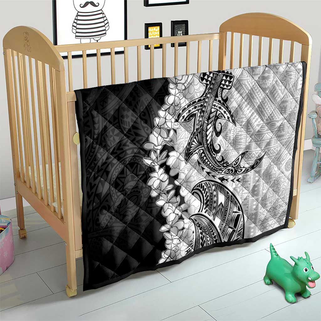 Polynesian Plumeria Lei Quilt with Hammerhead Shark