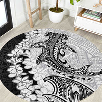 Polynesian Plumeria Lei Round Carpet with Hammerhead Shark LT7 Black - Polynesian Pride