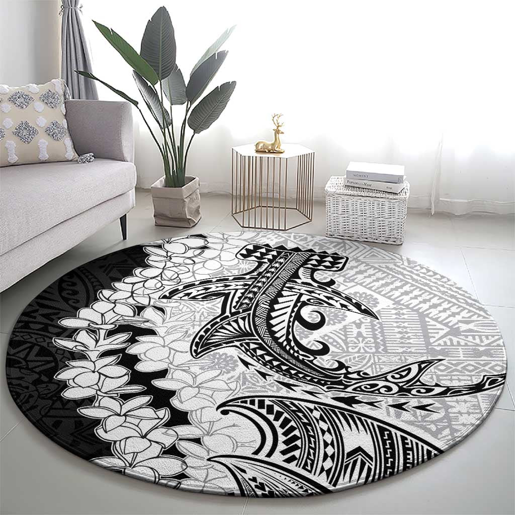 Polynesian Plumeria Lei Round Carpet with Hammerhead Shark LT7 - Polynesian Pride