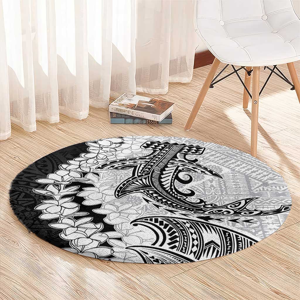 Polynesian Plumeria Lei Round Carpet with Hammerhead Shark LT7 - Polynesian Pride