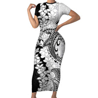 Polynesian Plumeria Lei Short Sleeve Bodycon Dress with Hammerhead Shark LT7 Long Dress Black - Polynesian Pride