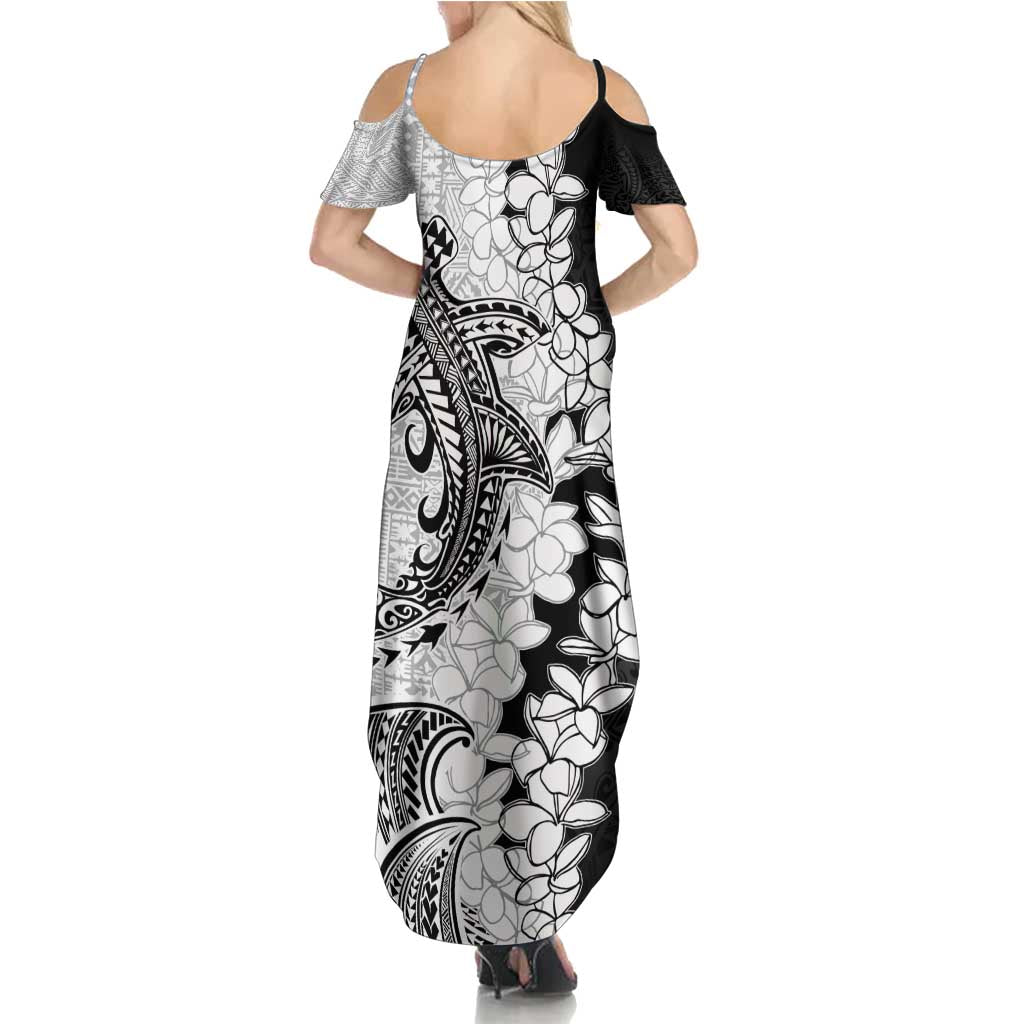 Polynesian Plumeria Lei Summer Maxi Dress with Hammerhead Shark