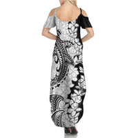 Polynesian Plumeria Lei Summer Maxi Dress with Hammerhead Shark