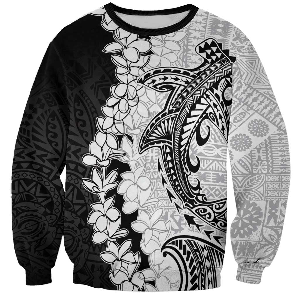 Polynesian Plumeria Lei Sweatshirt with Hammerhead Shark