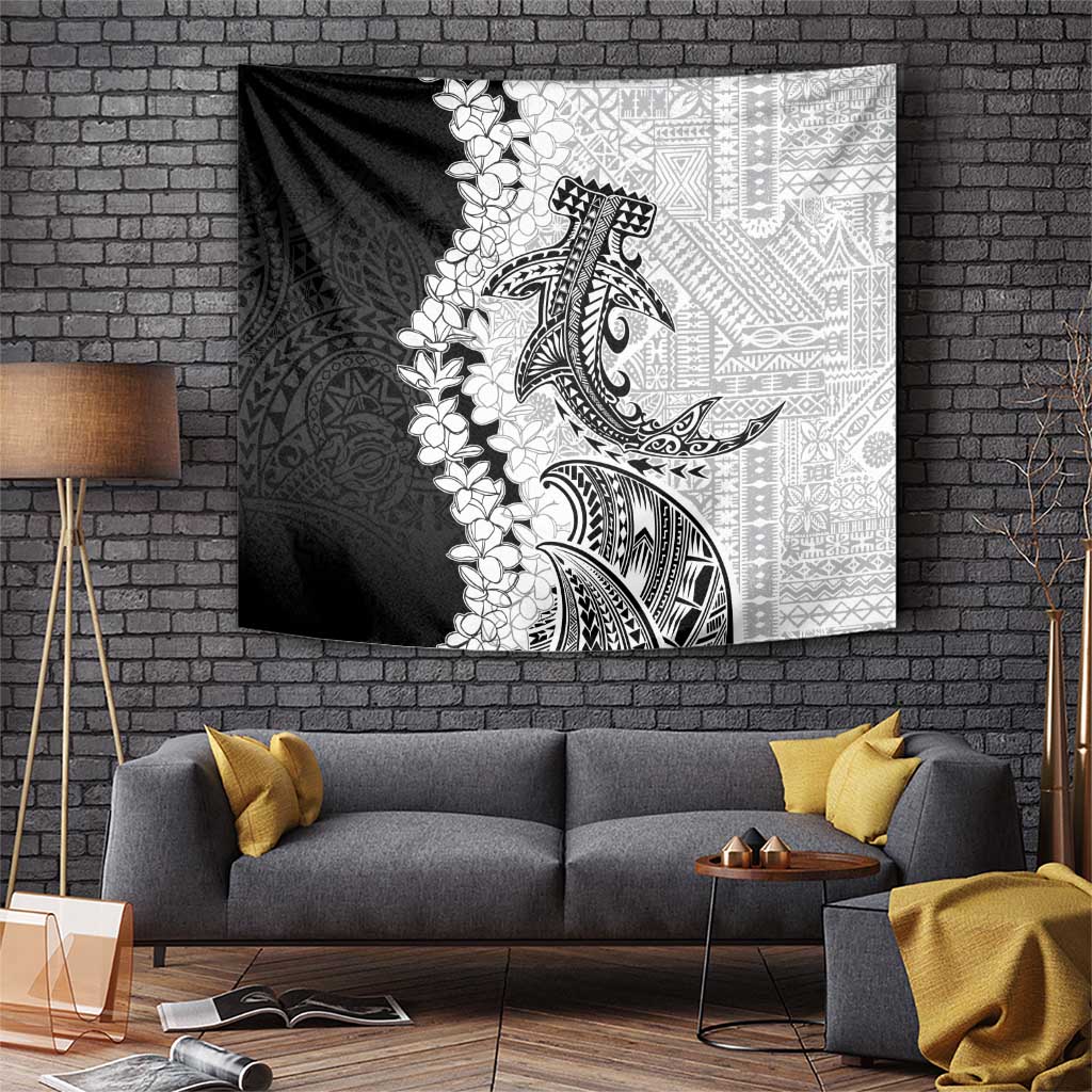 Polynesian Plumeria Lei Tapestry with Hammerhead Shark LT7 Black - Polynesian Pride
