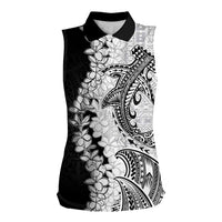 Polynesian Plumeria Lei Women Sleeveless Polo Shirt with Hammerhead Shark