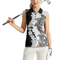 Polynesian Plumeria Lei Women Sleeveless Polo Shirt with Hammerhead Shark