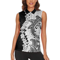 Polynesian Plumeria Lei Women Sleeveless Polo Shirt with Hammerhead Shark