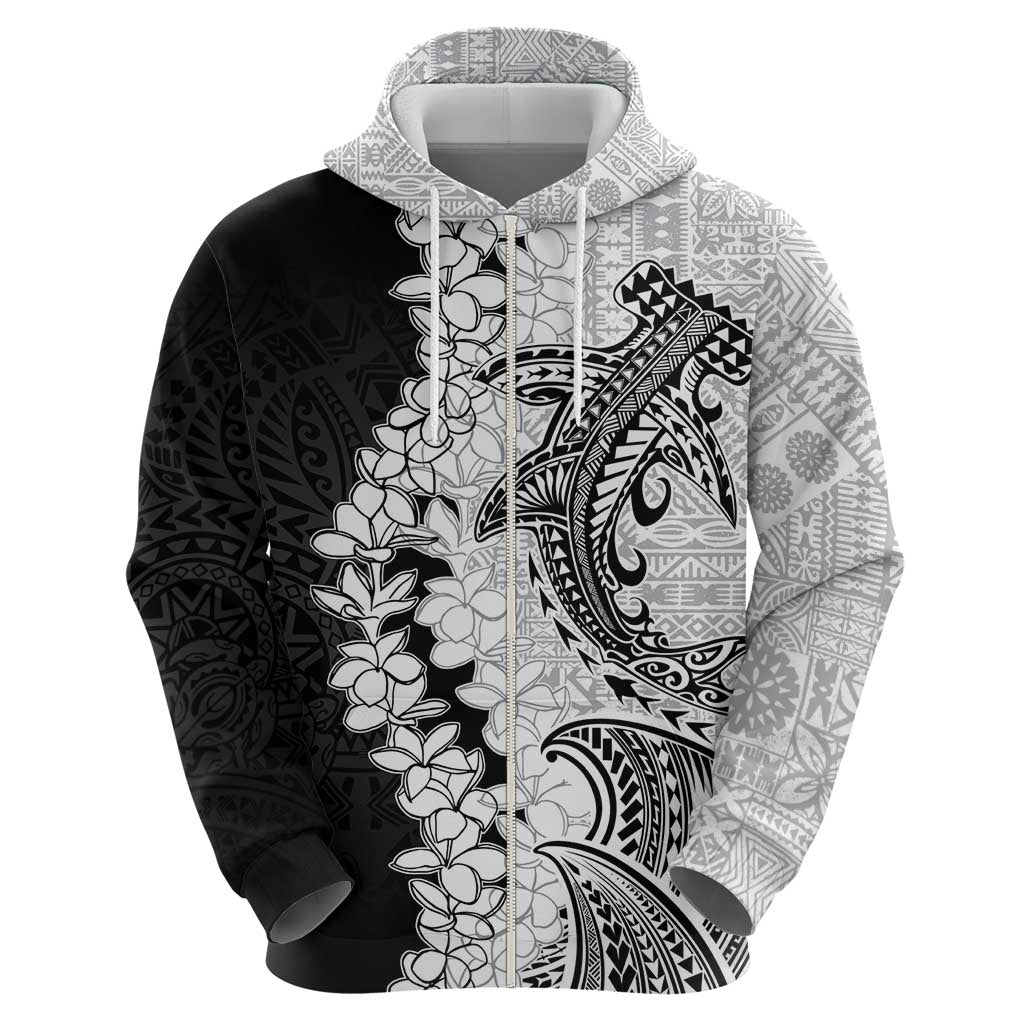 Polynesian Plumeria Lei Zip Hoodie with Hammerhead Shark LT7 - Polynesian Pride