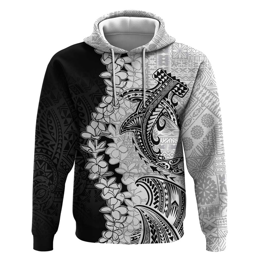 Polynesian Plumeria Lei Zip Hoodie with Hammerhead Shark LT7 Pullover Hoodie Black - Polynesian Pride