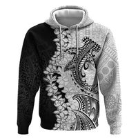 Polynesian Plumeria Lei Zip Hoodie with Hammerhead Shark LT7 Pullover Hoodie Black - Polynesian Pride
