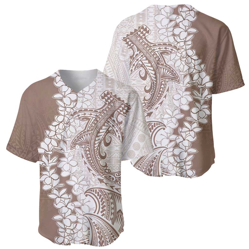 Polynesian Beige Plumeria Lei Baseball Jersey with Hammerhead Shark LT7 - Polynesian Pride