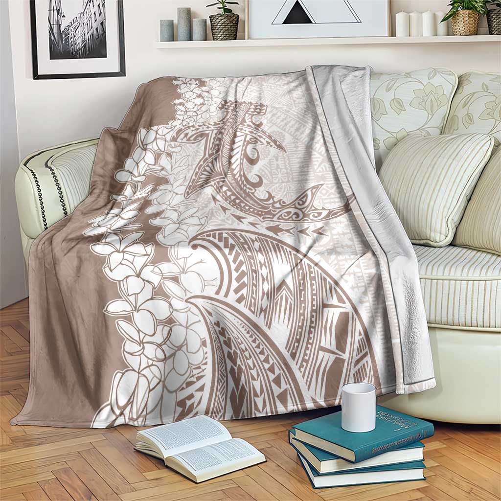 Polynesian Beige Plumeria Lei Blanket with Hammerhead Shark