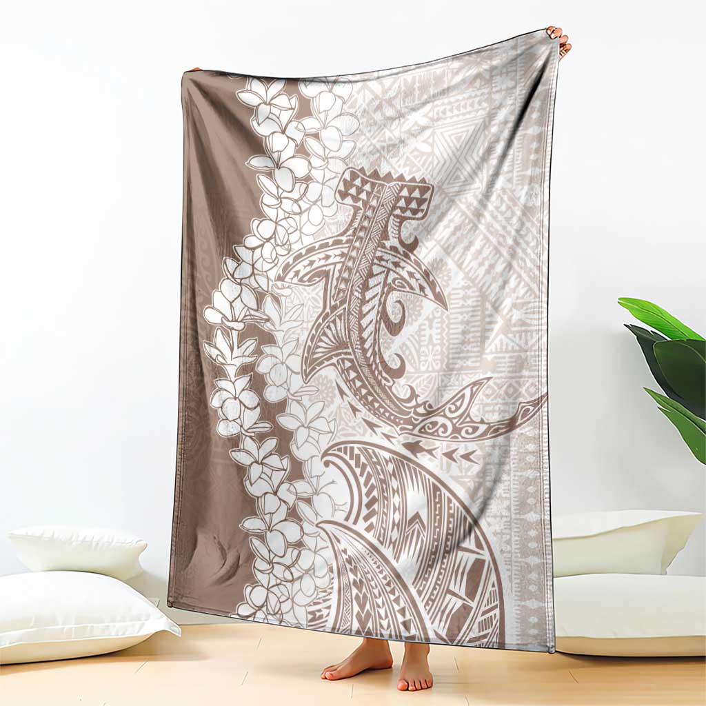 Polynesian Beige Plumeria Lei Blanket with Hammerhead Shark