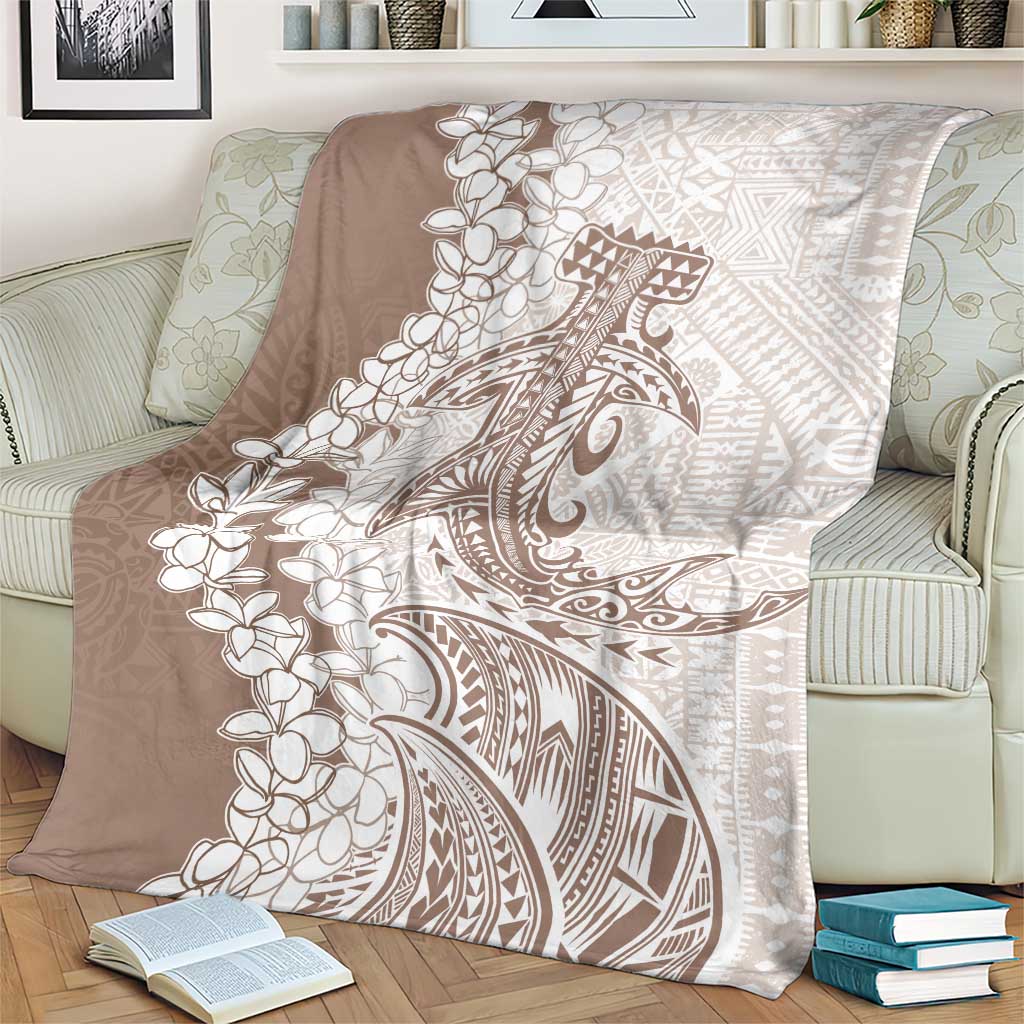 Polynesian Beige Plumeria Lei Blanket with Hammerhead Shark