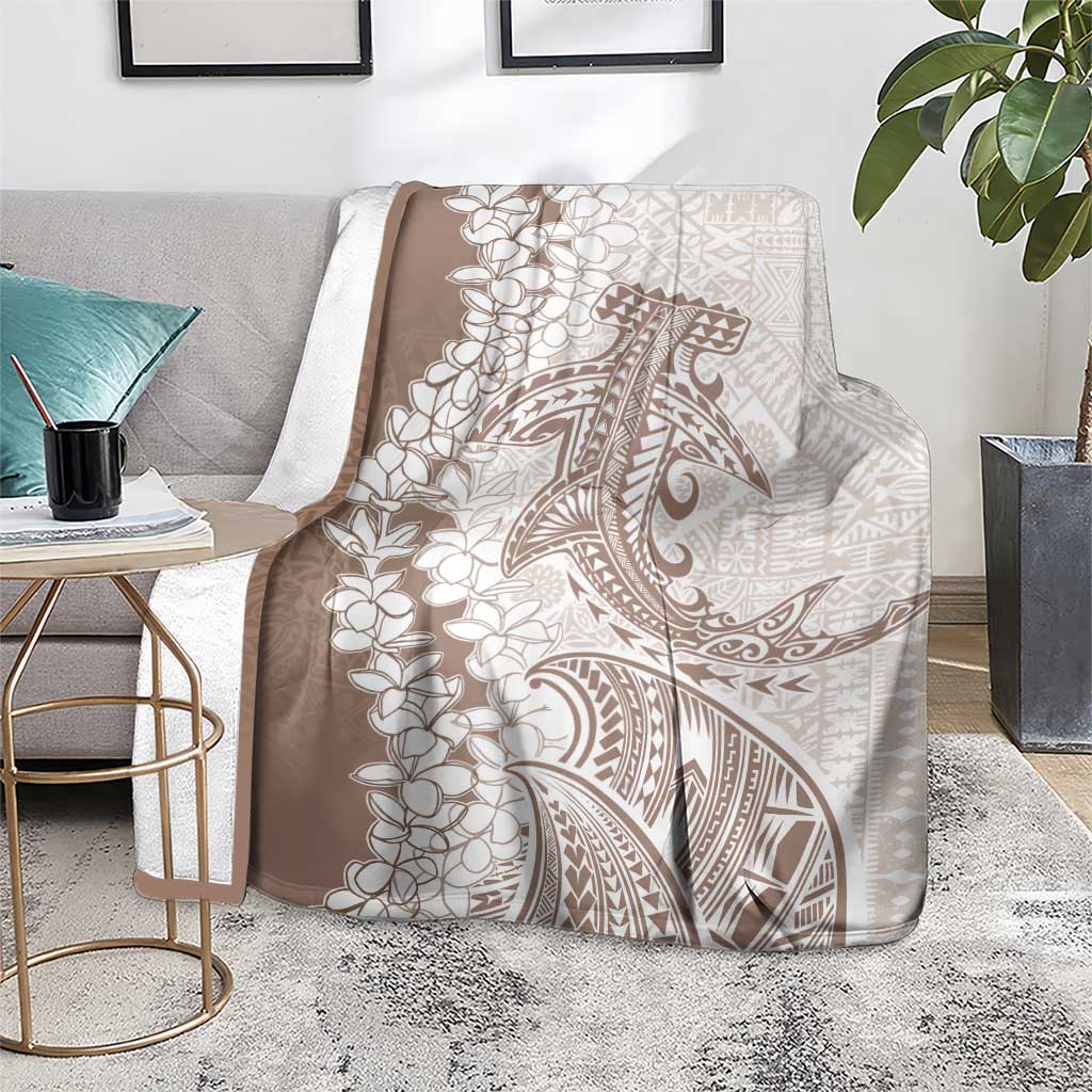 Polynesian Beige Plumeria Lei Blanket with Hammerhead Shark