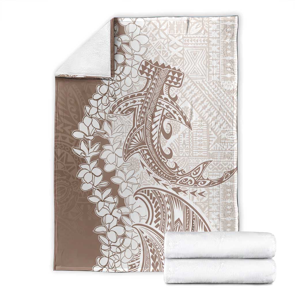 Polynesian Beige Plumeria Lei Blanket with Hammerhead Shark
