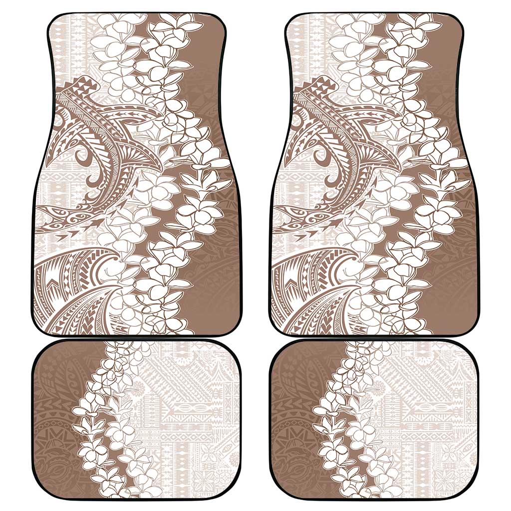 Polynesian Beige Plumeria Lei Car Mats with Hammerhead Shark