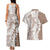 Polynesian Beige Plumeria Lei Couples Matching Tank Maxi Dress and Hawaiian Shirt with Hammerhead Shark
