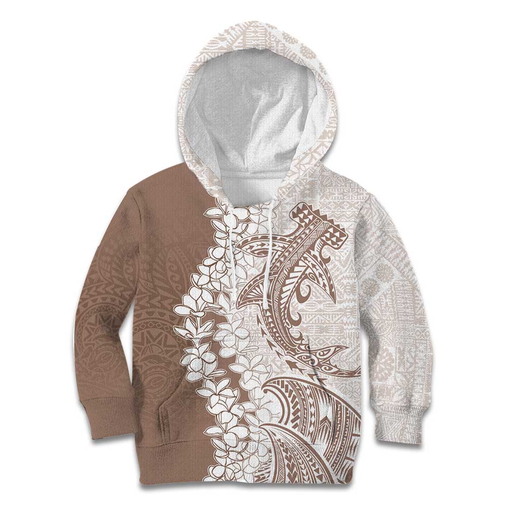Polynesian Beige Plumeria Lei Kid Hoodie with Hammerhead Shark LT7 Hoodie Beige - Polynesian Pride